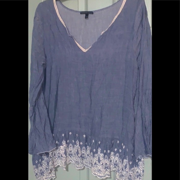 Signature 1 Studio Women’s Blouse/Tunic Sz L Denim & Lace Look.100% Cotton, Soft - Picture 1 of 7